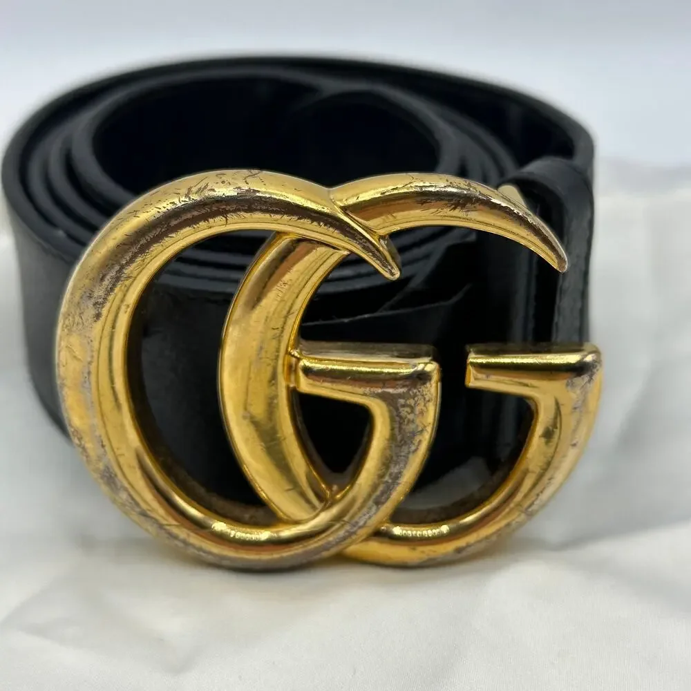 GUCCI GG Marmont Wide Leather Belt With Buckle Gold Sz 100 / 40